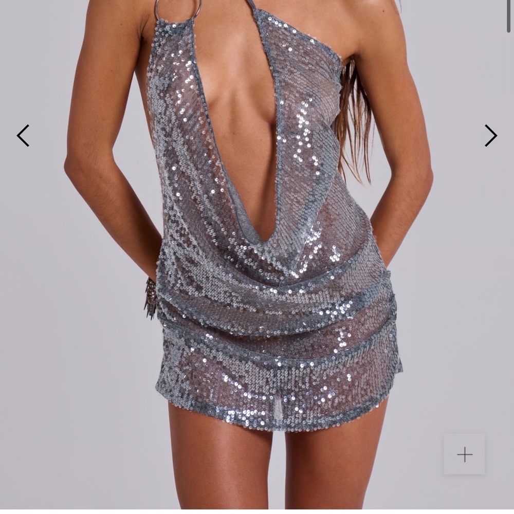 Jaded London Silver Sequin Backless Slip Dress